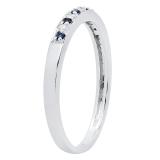 10K White Gold Round Blue Sapphire & White Diamond Ladies Anniversary Wedding Band