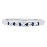 14K White Gold Round Blue Sapphire & White Diamond Ladies Anniversary Wedding Band