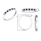14K White Gold Round Blue Sapphire & White Diamond Ladies Anniversary Wedding Band