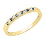 14K Yellow Gold Round Blue Sapphire & White Diamond Ladies Anniversary Wedding Band