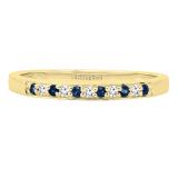14K Yellow Gold Round Blue Sapphire & White Diamond Ladies Anniversary Wedding Band