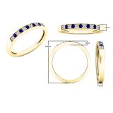 14K Yellow Gold Round Blue Sapphire & White Diamond Ladies Anniversary Wedding Band