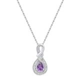 10K White Gold 7X5 MM Pear Amethyst & Round Diamond Ladies Pendant (Silver Chain Included)