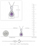 10K White Gold 7X5 MM Pear Amethyst & Round Diamond Ladies Pendant (Silver Chain Included)