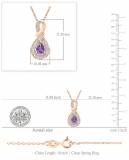 18K Rose Gold 7X5 MM Pear Amethyst & Round Diamond Ladies Pendant (Gold Chain Included)