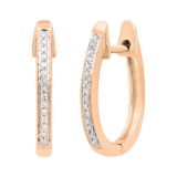 0.10 Carat (ctw) 10K Rose Gold Round White Diamond Ladies Huggies Hoop Earrings 1/10 CT