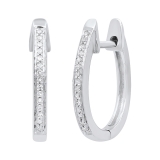 0.10 Carat (ctw) 10K White Gold Round White Diamond Ladies Huggies Hoop Earrings 1/10 CT