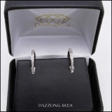 0.10 Carat (ctw) 10K White Gold Round White Diamond Ladies Huggies Hoop Earrings 1/10 CT
