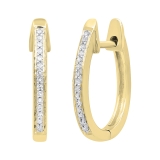 0.10 Carat (ctw) 14K Yellow Gold Round White Diamond Ladies Huggies Hoop Earrings 1/10 CT