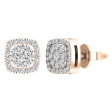 0.25 Carat (ctw) 18K Rose Gold Round White Diamond Ladies Cluster Style Stud Earrings 1/4 CT