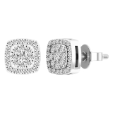 0.25 Carat (ctw) 18K White Gold Round White Diamond Ladies Cluster Style Stud Earrings 1/4 CT
