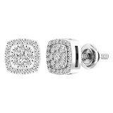 0.25 Carat (ctw) 18K White Gold Round White Diamond Ladies Cluster Style Stud Earrings 1/4 CT