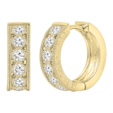 0.80 Carat (ctw) 14K Yellow Gold Round White Diamond Ladies Huggies Hoop Earrings 3/4 CT