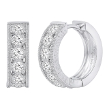 0.80 Carat (ctw) 18K White Gold Round White Diamond Ladies Huggies Hoop Earrings 3/4 CT