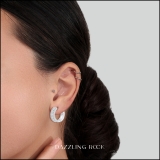 0.80 Carat (ctw) 18K White Gold Round White Diamond Ladies Huggies Hoop Earrings 3/4 CT