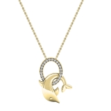 0.10 Carat (ctw) 10K Yellow Gold Round Diamond Ladies Dolphin Pendant 1/10 CT (Gold Chain Included)