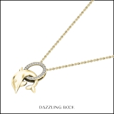 0.10 Carat (ctw) 10K Yellow Gold Round Diamond Ladies Dolphin Pendant 1/10 CT (Gold Chain Included)