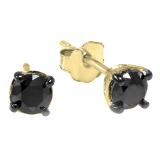 0.35 Carat (ctw) 14K Yellow Gold Round Black Diamond Ladies Stud Earrings 1/3 CT