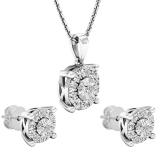 1.00 Carat (ctw) Sterling Silver Round White Diamond Ladies Halo Style Earring & Pendant Set 1 CT