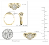 0.35 Carat (ctw) 10K Yellow Gold Round White Diamond Halo Ladies Fashion Wedding Ring Set 1/3 CT