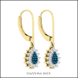 0.50 Carat (ctw) 10K Yellow Gold Round Blue & White Diamond Ladies Cluster Dangle Earrings 1/2 CT
