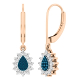 0.50 Carat (ctw) 18K Rose Gold Round Blue & White Diamond Ladies Cluster Dangle Earrings 1/2 CT