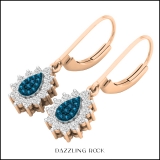 0.50 Carat (ctw) 18K Rose Gold Round Blue & White Diamond Ladies Cluster Dangle Earrings 1/2 CT
