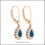 0.50 Carat (ctw) 18K Rose Gold Round Blue & White Diamond Ladies Cluster Dangle Earrings 1/2 CT