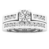 1.20 Cttw Round White Diamond Filigree Grooved Engagement Ring Set for Women in 18K Solid White Gold