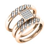 0.10 Carat (ctw) 10K Rose Gold Round Diamond Men's & Women's Trio Bridal Set 1/10 CT