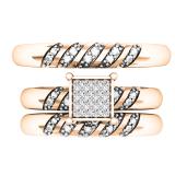 0.10 Carat (ctw) 10K Rose Gold Round Diamond Men's & Women's Trio Bridal Set 1/10 CT