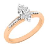 0.10 Carat (ctw) 10K Rose Gold Round White Diamond Ladies Marquise Shaped Cluster Ring 1/10 CT