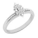 0.10 Carat (ctw) 10K White Gold Round White Diamond Ladies Marquise Shaped Cluster Ring 1/10 CT