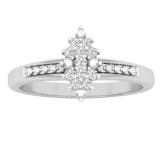 0.10 Carat (ctw) 10K White Gold Round White Diamond Ladies Marquise Shaped Cluster Ring 1/10 CT