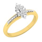 0.10 Carat (ctw) 10K Yellow Gold Round White Diamond Ladies Marquise Shaped Cluster Ring 1/10 CT