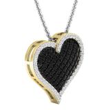 0.80 Carat (ctw) 10K Yellow Gold Round Black & White Diamond Ladies Heart Pendant 3/4 CT