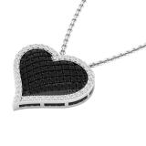 0.80 Carat (ctw) 14K White Gold Round Black & White Diamond Ladies Heart Pendant 3/4 CT