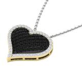 0.80 Carat (ctw) 14K Yellow Gold Round Black & White Diamond Ladies Heart Pendant 3/4 CT