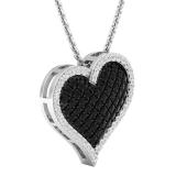 0.80 Carat (ctw) 18K White Gold Round Black & White Diamond Ladies Heart Pendant 3/4 CT