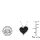 0.80 Carat (ctw) 18K White Gold Round Black & White Diamond Ladies Heart Pendant 3/4 CT