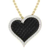 0.80 Carat (ctw) 18K Yellow Gold Round Black & White Diamond Ladies Heart Pendant 3/4 CT