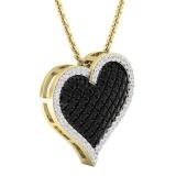 0.80 Carat (ctw) 18K Yellow Gold Round Black & White Diamond Ladies Heart Pendant 3/4 CT