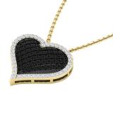 0.80 Carat (ctw) 18K Yellow Gold Round Black & White Diamond Ladies Heart Pendant 3/4 CT