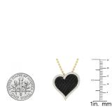 0.80 Carat (ctw) 18K Yellow Gold Round Black & White Diamond Ladies Heart Pendant 3/4 CT