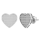 0.55 CT Round White Diamond Heart Shape Platinum Plated Stud Earrings in 925 Sterling Silver in Screw Back