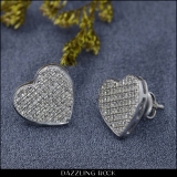 0.55 CT Round White Diamond Heart Shape Platinum Plated Stud Earrings in 925 Sterling Silver in Screw Back