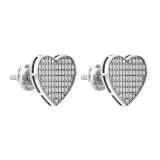 0.55 CT Round White Diamond Heart Shape Platinum Plated Stud Earrings in 925 Sterling Silver in Screw Back