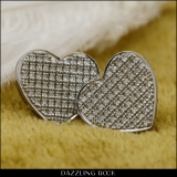 0.55 CT Round White Diamond Heart Shape Platinum Plated Stud Earrings in 925 Sterling Silver in Screw Back