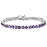 Sterling Silver 5 MM Each Round Genuine Amethyst Ladies Tennis Bracelet