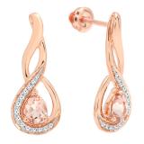 10K Rose Gold 5X4 MM Each Pear Morganite & Round Diamond Ladies Infinity Drop Earrings